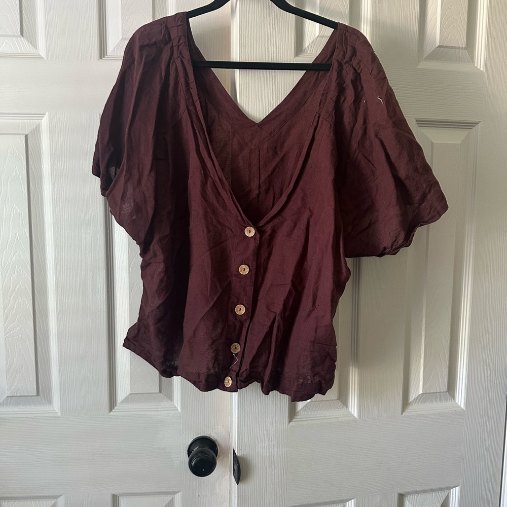 Women's Burgundy Button-Up Top- Free People